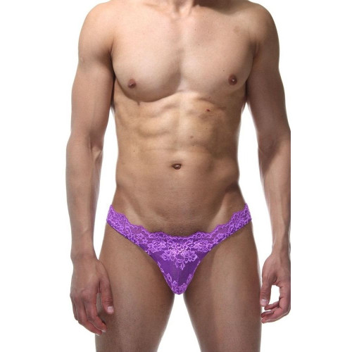 Мужские фиолетовые трусы-тонги из кружева (фиолетовый|L-XL)