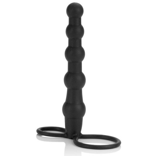 Насадка на пенис для двойного проникновения Silicone Beaded Double Rider - 14 см. (черный)