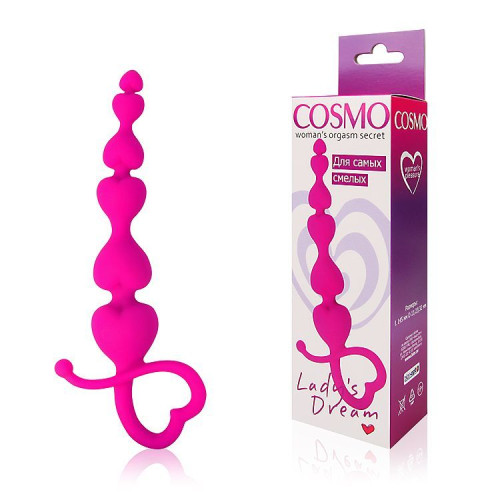 Розовая анальная цепочка Cosmo с петелькой - 14,5 см. (розовый)
