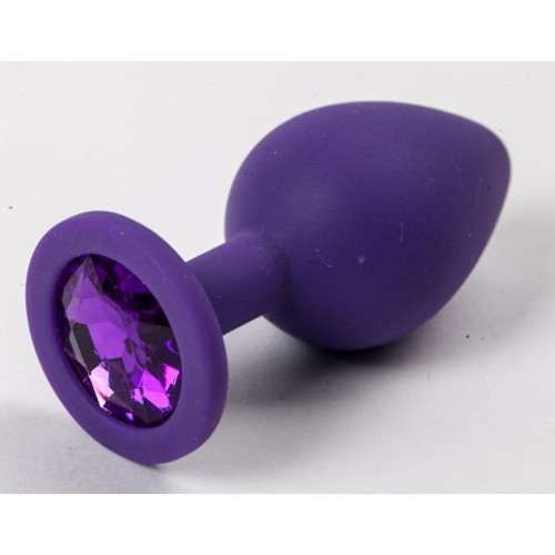 Фиолетовая силиконовая анальная пробка с фиолетовым стразом - 8,2 см. (фиолетовый)
