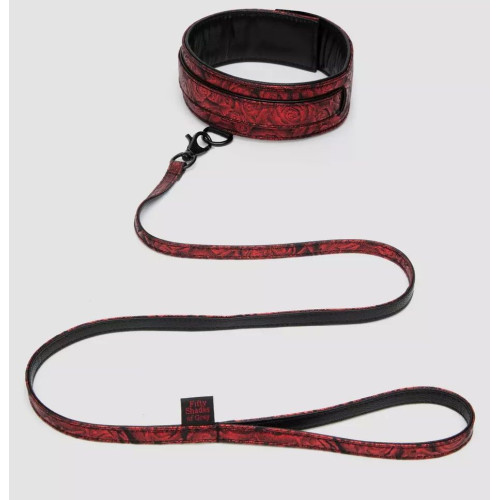 Стильный ошейник с поводком Reversible Faux Leather Collar and Lead (красный с черным)