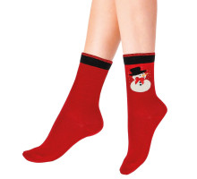 Новогодние хлопковые носки со снеговиком (красный|S-M-L)