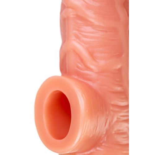 Телесная насадка на фаллос с отверстием для мошонки Cock Sleeve 001 Size L - 17,6 см. (телесный)