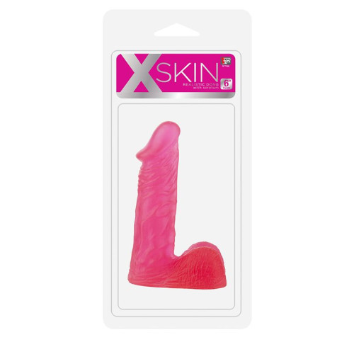 Розовый гелевый фаллоимитатор XSKIN 6 PVC DONG - 15 см. (розовый)
