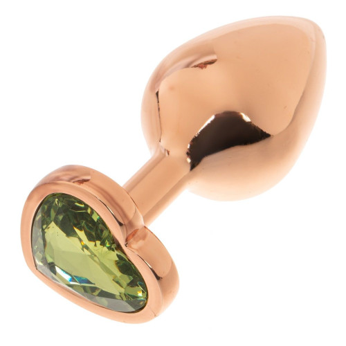 Золотистая анальная пробка OYO с зеленым кристаллом-сердцем - 7,3 см. (зеленый)