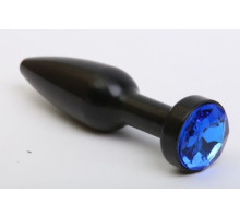 Чёрная удлинённая пробка с синим кристаллом - 11,2 см. (синий)