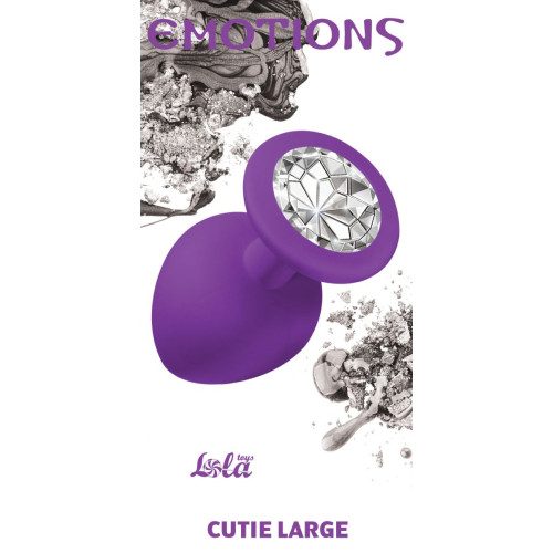 Большая фиолетовая анальная пробка Emotions Cutie Large с прозрачным кристаллом - 10 см. (прозрачный)