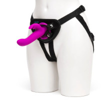 Лиловый страпон Rechargeable Vibrating Strap-On Harness Set - 17,6 см. (лиловый)