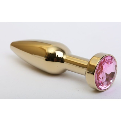 Золотистая анальная пробка с розовым кристаллом - 11,2 см. (розовый)