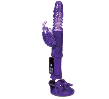 Фиолетовый вибратор с ротацией бусин, клиторальным стимулятором и надёжной присоской (фиолетовый)