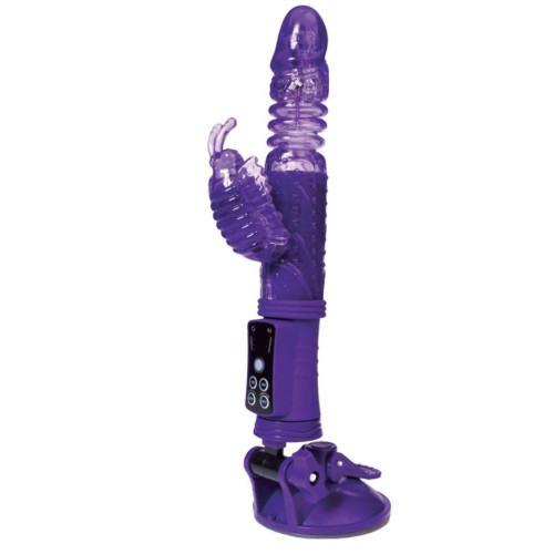 Фиолетовый вибратор с ротацией бусин, клиторальным стимулятором и надёжной присоской (фиолетовый)