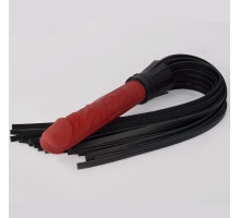 Черная плеть с красной ручкой-фаллоимитатором - 65 см. (черный с красным)