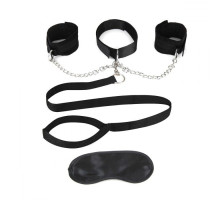 Чёрный ошейник с наручниками и поводком Collar Cuffs & Leash Set (черный)