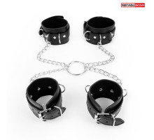 Комплект наручников и оков на металлических креплениях с кольцом (черный)