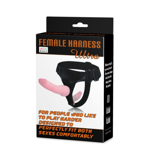 Поясной фаллос на трусиках с вагинальной пробкой Female Harness Ultra - 16,5 см. (телесный с черным)