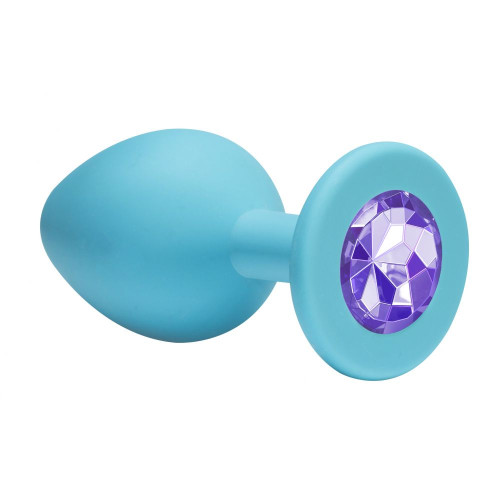 Малая голубая анальная пробка Emotions Cutie Small с фиолетовым кристаллом - 7,5 см. (фиолетовый)