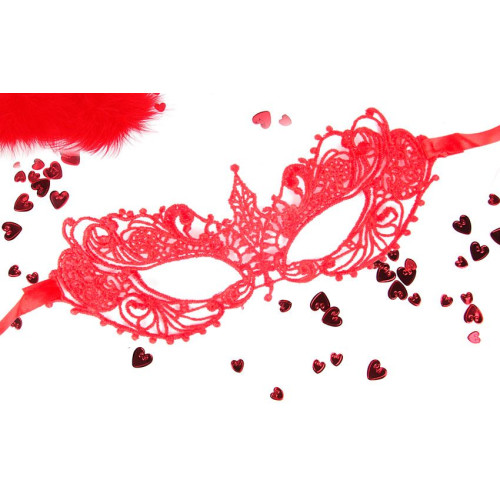 Красная ажурная текстильная маска  Кэролин (красный)
