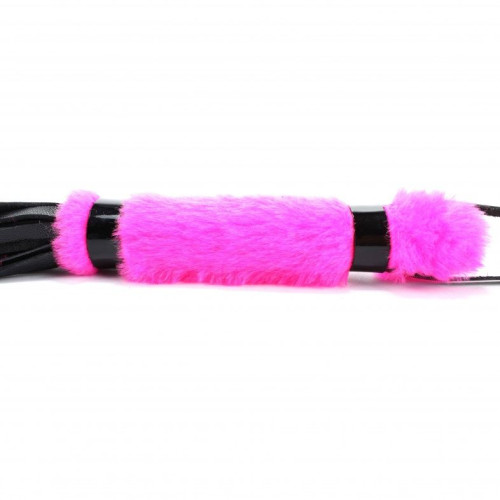 Черная плеть с розовой меховой рукоятью - 44 см. (черный с розовым)