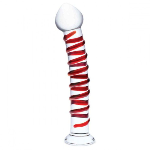 Прозрачный стимулятор с красной спиралью 10  Mr. Swirly Dildo - 25,4 см. (прозрачный)