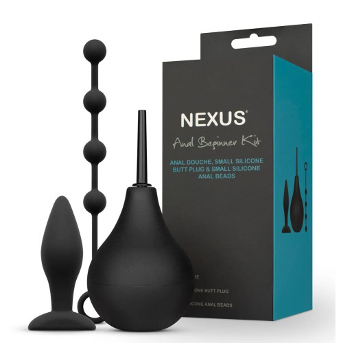 Анальный набор Nexus Anal Beginner Kit: пробка, душ и шарики (черный)