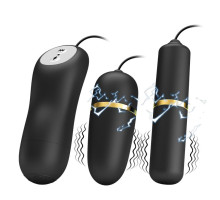 Черный проводной набор с электростимуляцией: виброяйцо и вибропуля (черный)