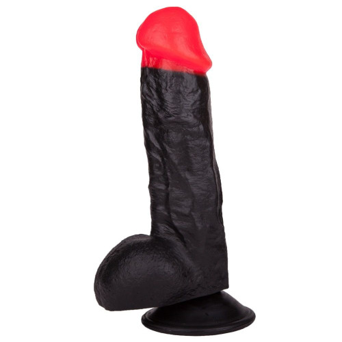 Чёрный фаллоимитатор с красной головкой - 17 см. (черный с красным)