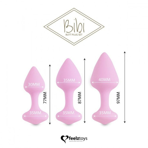 Набор из 3 нежно-розовых анальных пробок Bibi Butt Plug Set (нежно-розовый)