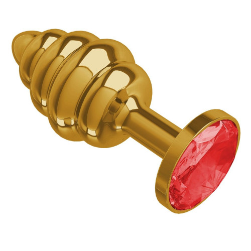 Золотистая пробка с рёбрышками и красным кристаллом - 7 см. (красный)