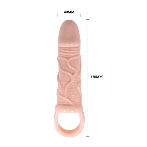Телесная вибрирующая насадка на пенис с подхватом для мошонки Carson - 17 см. (телесный)