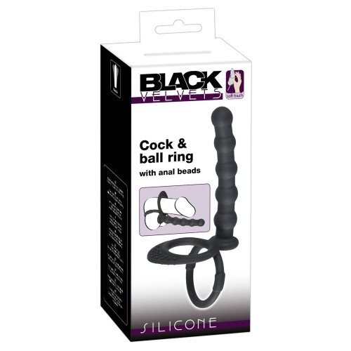Насадка на пенис для двойного проникновения Cock & ball ring (черный)