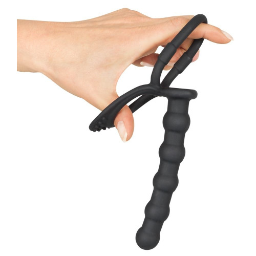 Насадка на пенис для двойного проникновения Cock & ball ring (черный)