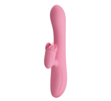 Розовый вибратор-кролик Gina с клиторальной щеточкой - 20,5 см. (розовый)
