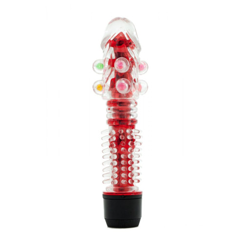Прозрачно-красный вибратор с дополнительными пупырышками - 16,5 см. (красный)