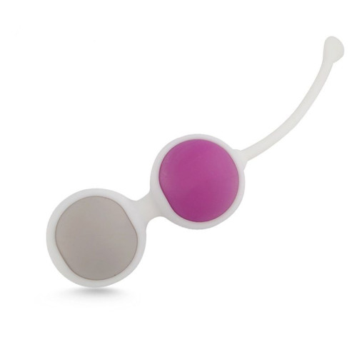 Вагинальные шарики разного веса в белом держателе (серый с розовым)