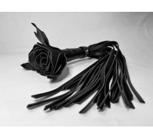 Черная кожаная плеть с розой в рукояти - 40 см. (черный)