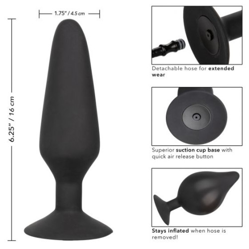 Черная расширяющаяся анальная пробка XL Silicone Inflatable Plug - 16 см. (черный)
