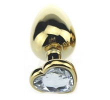 Золотистая пробка с прозрачным кристаллом-сердечком - 8 см. (прозрачный)