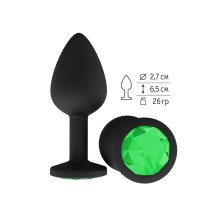 Чёрная анальная втулка с зеленым кристаллом - 7,3 см. (зеленый)
