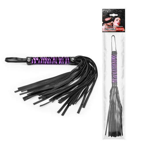 Черная многохвостовая плеть с круглой фиолетовой ручкой-зеброй - 39 см. (черный с фиолетовым)
