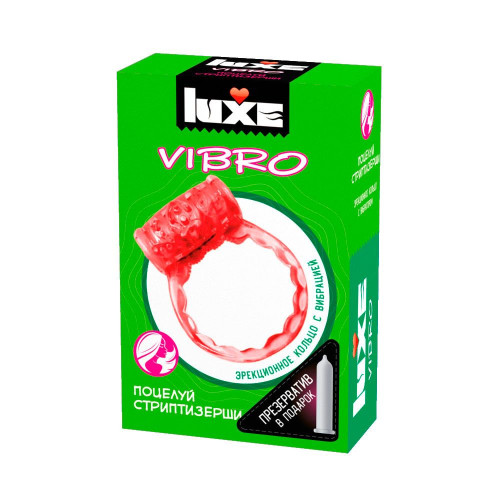 Розовое эрекционное виброкольцо Luxe VIBRO  Поцелуй стриптизёрши  + презерватив (розовый)