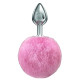 Серебристая анальная пробка с розовым пушистым хвостиком Twinkle (розовый)