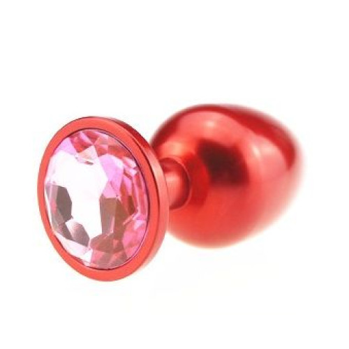 Красная анальная пробка с розовым стразом - 8,2 см. (розовый)