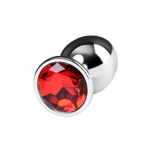Серебристая анальная втулка Metal с рубиновым кристаллом - 9,5 см. (красный)