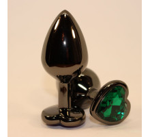 Чёрная пробка с зеленым сердцем-кристаллом - 7 см. (зеленый)