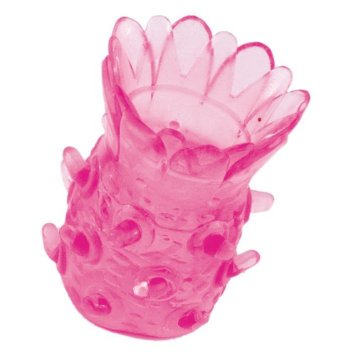 Розовая рельефная насадка на пенис (розовый)
