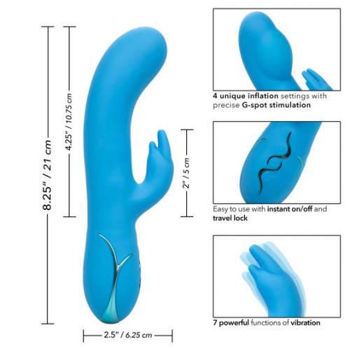 Голубой вибромассажер Insatiable G Inflatable G-Bunny с функцией расширения - 21 см. (голубой)