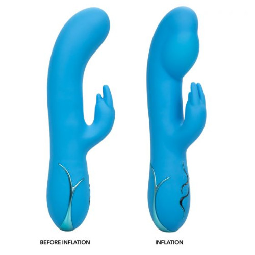 Голубой вибромассажер Insatiable G Inflatable G-Bunny с функцией расширения - 21 см. (голубой)