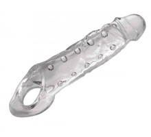 Прозразная закрытая насадка на пенис с поддержкой мошонки Clearly Ample Penis Enhancer - 22 см. (прозрачный)