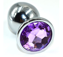 Серебристая анальная пробка из нержавеющей стали с фиолетовым кристаллом - 10 см. (фиолетовый)