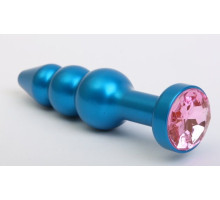 Синяя фигурная анальная пробка с розовым кристаллом - 11,2 см. (розовый)